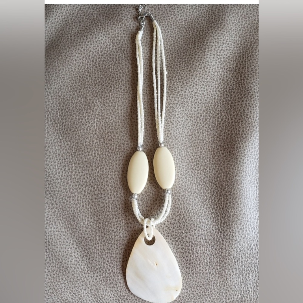 Shell Necklace Cream Beaded Mother of Pearl Statement Tribal Piece